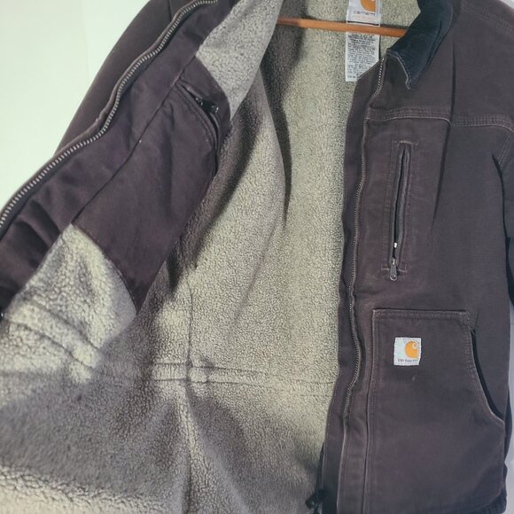 Vintage 90s Carhartt Sherpa Lined Brown Canvas Women's Medium Full Zip Jacket - Picture 2 of 7